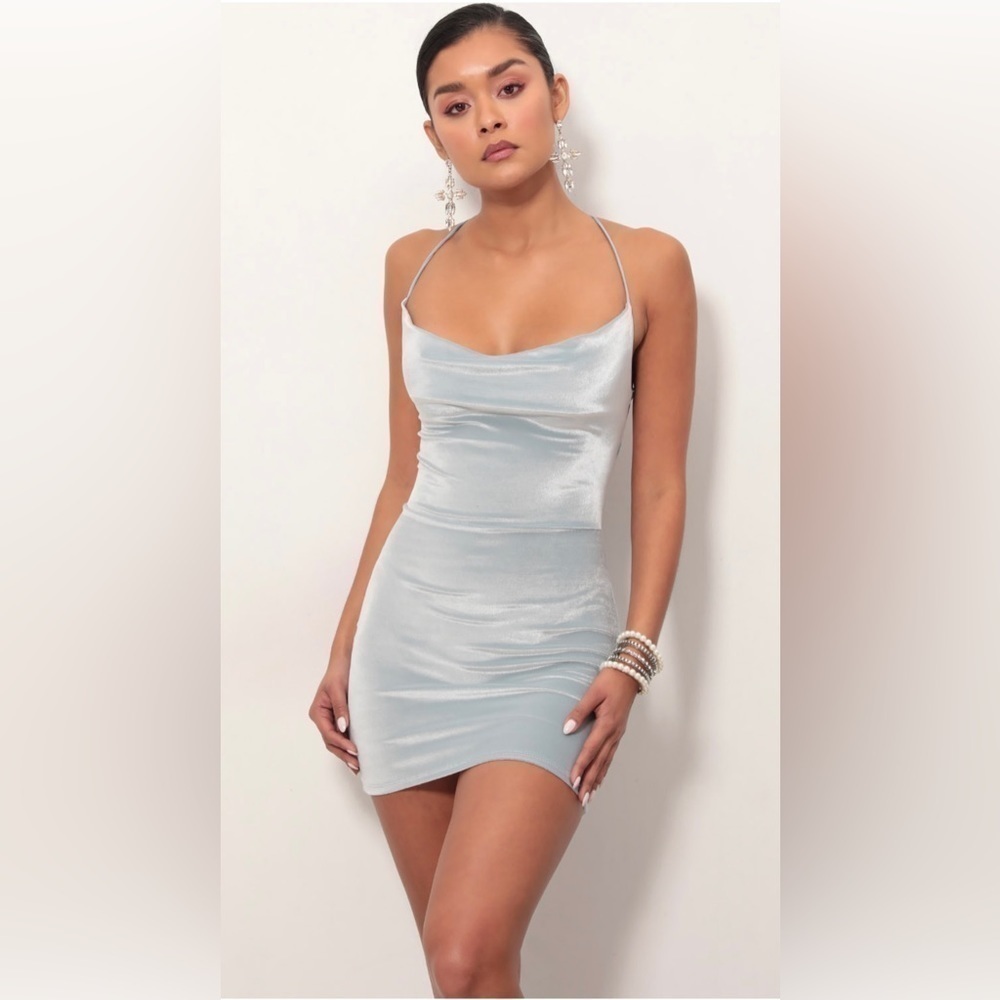 Lucy in the Sky Cowl Neck Velvet Dress Large Light Blue New #L49405